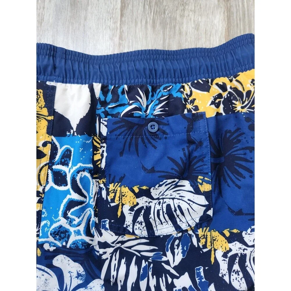 Corona Hawaiian Swim Trunks Blue Yellow Floral Patchwork Mens 2XL Board Shorts - Picture 8 of 8